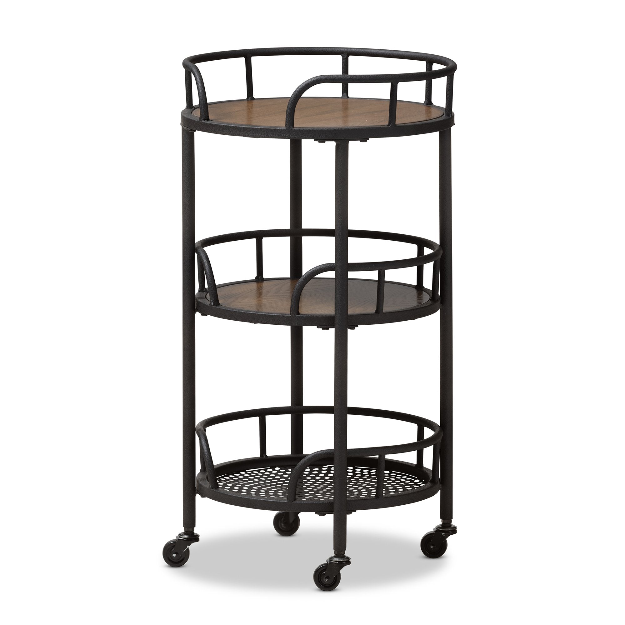 Baxton Studio Bristol Rustic Industrial Style Metal and Wood Mobile Serving Cart