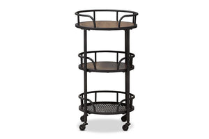 Baxton Studio Bristol Rustic Industrial Style Metal and Wood Mobile Serving Cart