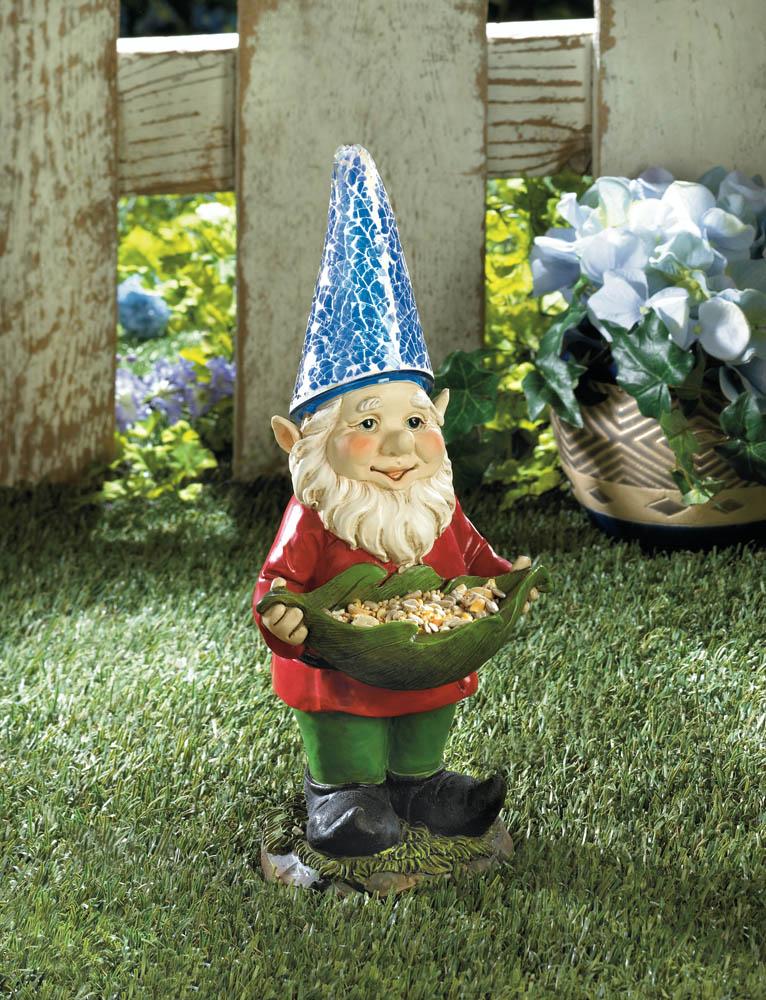 Bird Feeder Gnome Solar Garden Statue - UNQFurniture