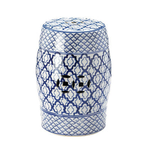 Blue and White Ceramic Stool - UNQFurniture