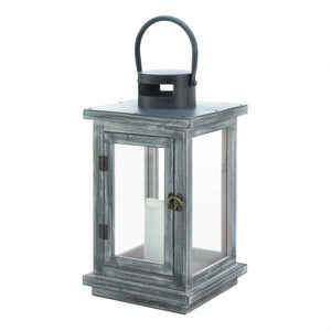 Distressed Gray Lantern with LED Candle - UNQFurniture