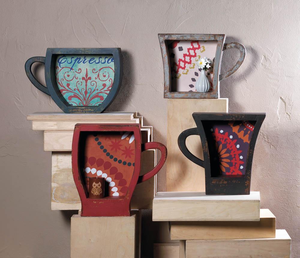 Distressed Red Coffee Cup Shelf - UNQFurniture