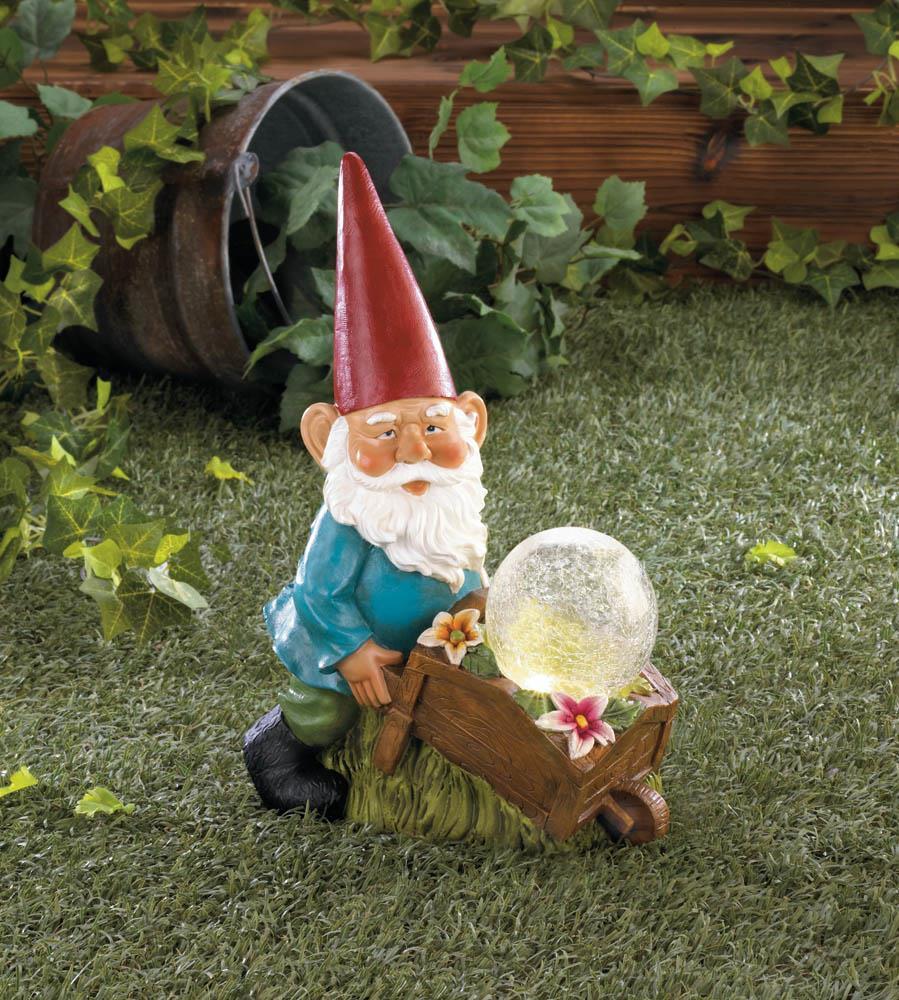 Gnome With Wheel Barrow Solar Statue - UNQFurniture