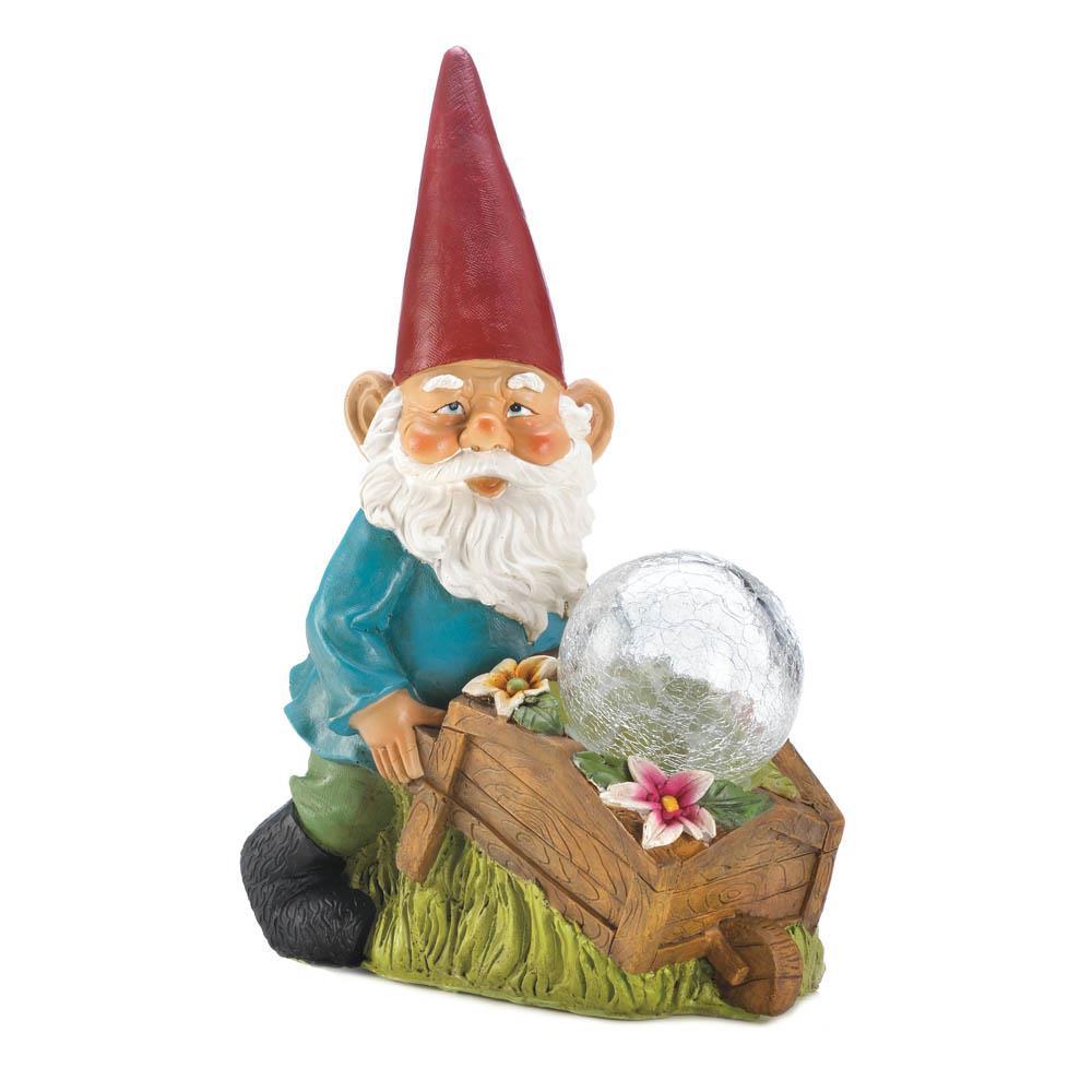 Gnome With Wheel Barrow Solar Statue - UNQFurniture