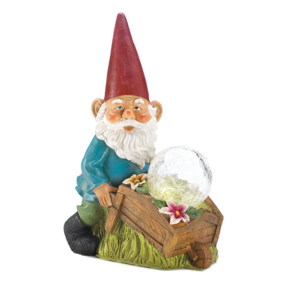 Gnome With Wheel Barrow Solar Statue - UNQFurniture