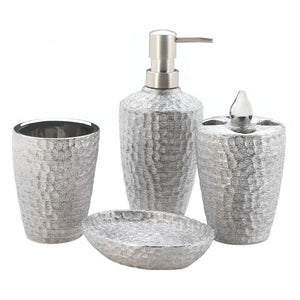 Hammered Silver Bath Accessory Set - UNQFurniture