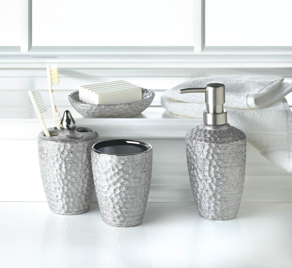 Hammered Silver Bath Accessory Set - UNQFurniture