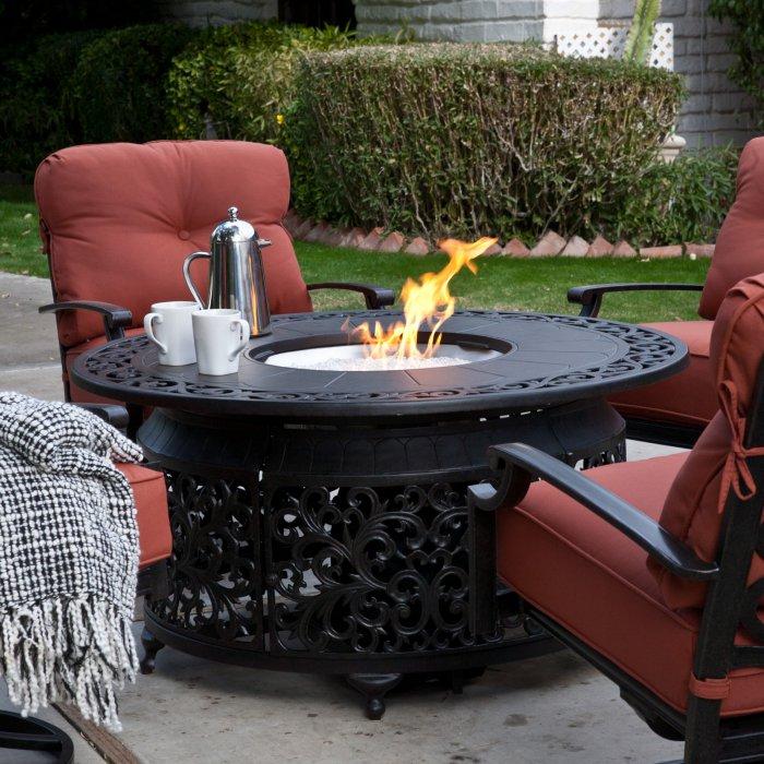 5-Piece Swivel Patio Lounge Chair Set with 4-Foot Round Cast Aluminum Fire Pit and Conversion Kit