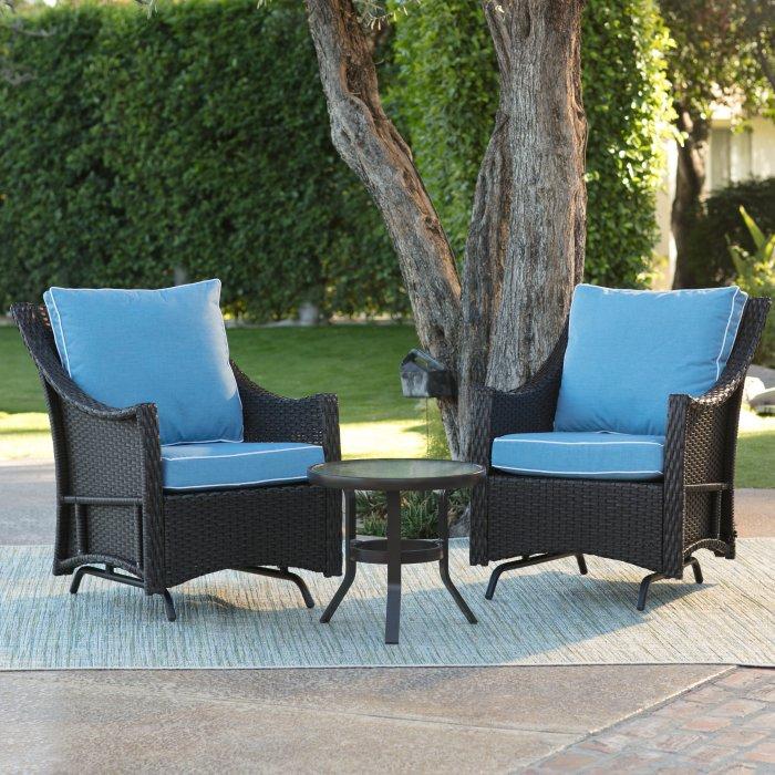 Lindau All Weather Wicker Glider Chairs with Side Table - Dark Brown