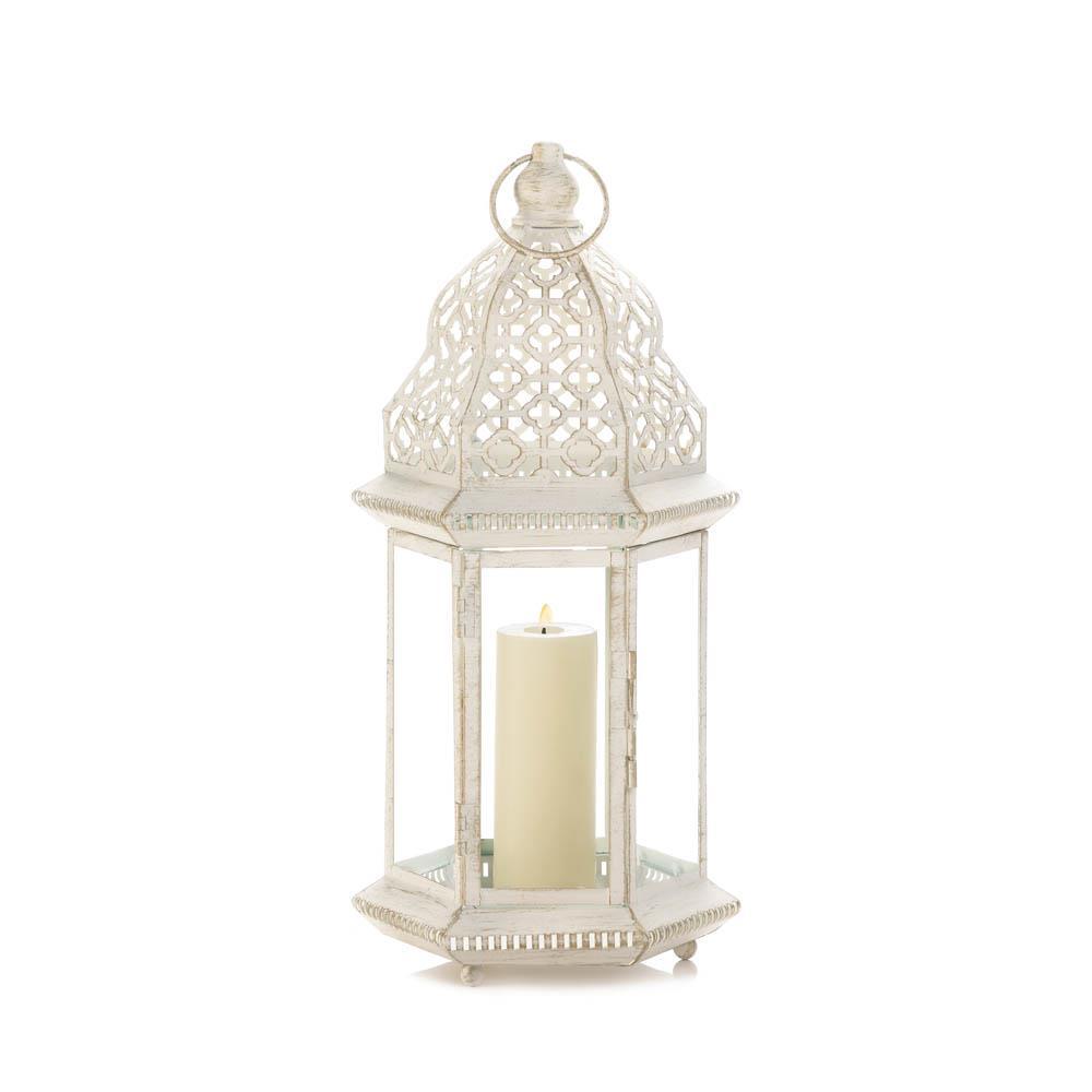 Large Distressed White Lantern - UNQFurniture