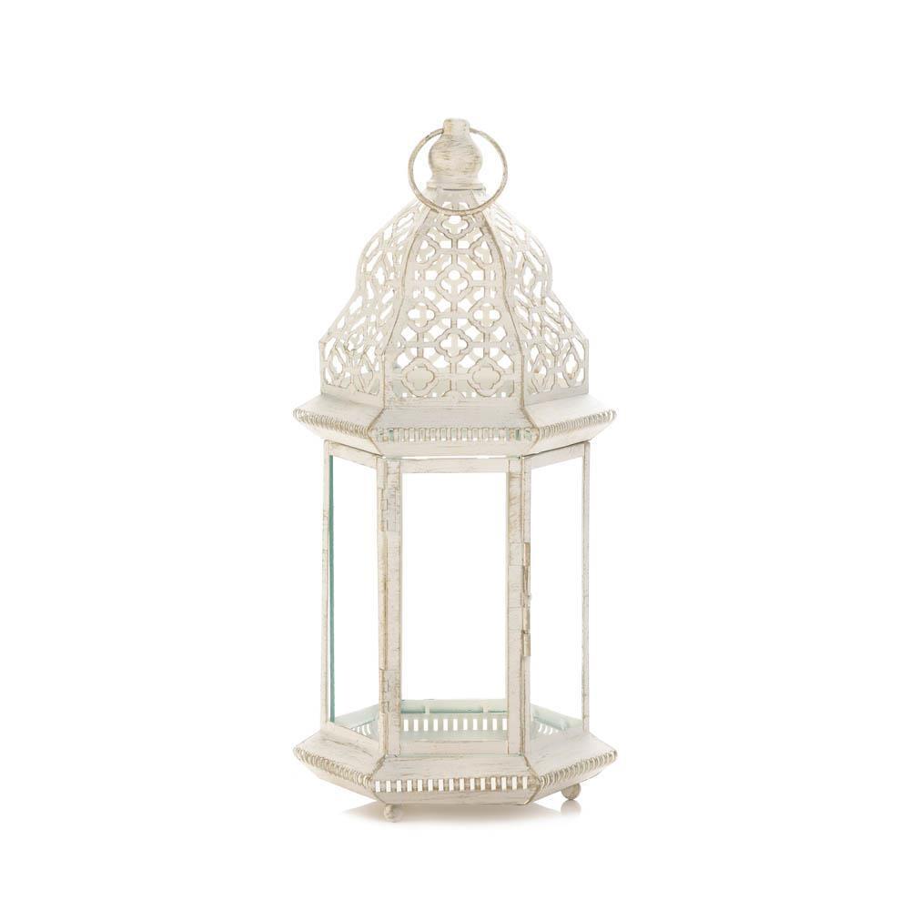 Large Distressed White Lantern - UNQFurniture