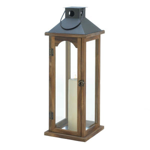 Large Simple Metal Top Wooden Lantern - UNQFurniture