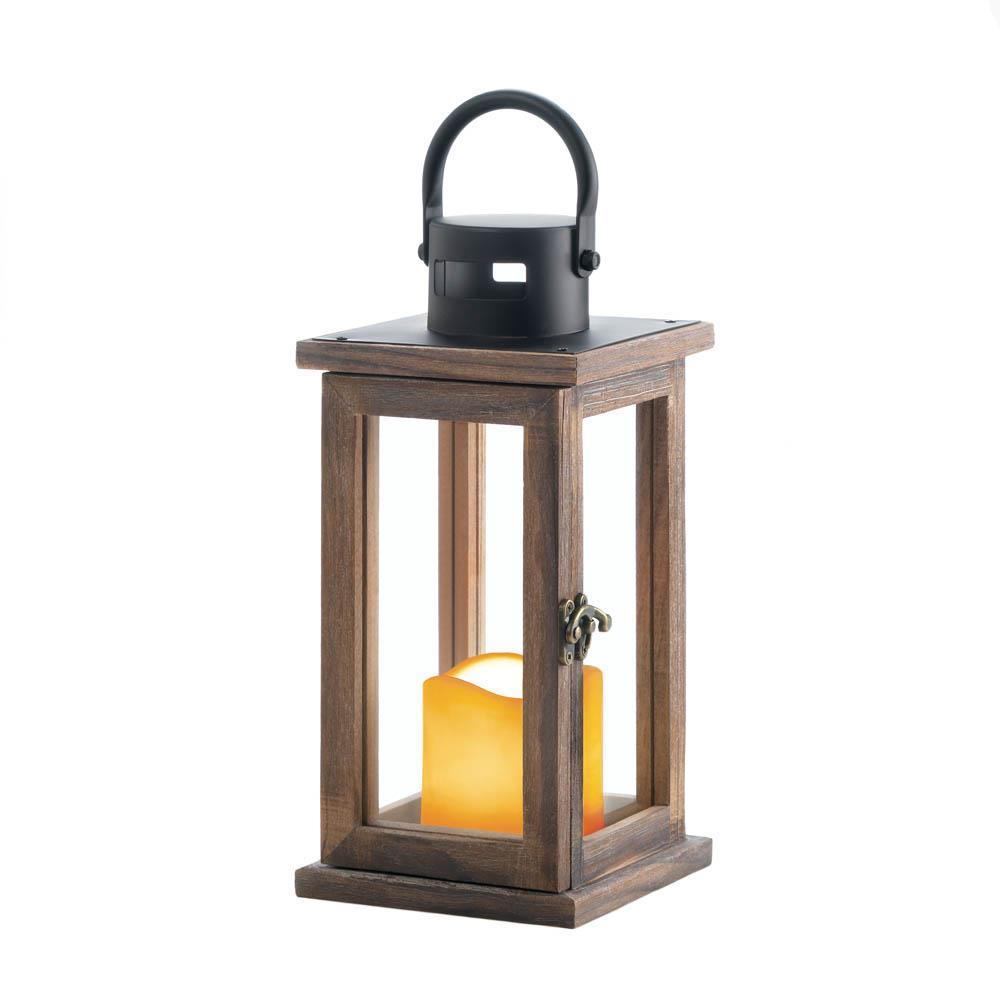 Lodge Wooden LED Candle Lantern - UNQFurniture