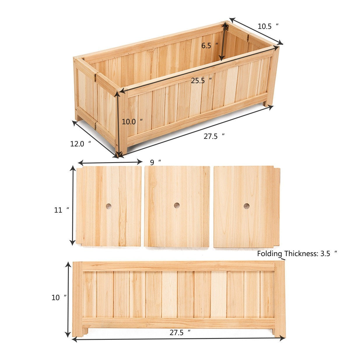 Patio Lawn Folding Garden Rectangle Wood Portable Planter Box