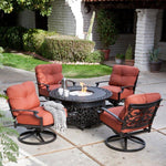 5-Piece Swivel Patio Lounge Chair Set with 4-Foot Round Cast Aluminum Fire Pit and Conversion Kit