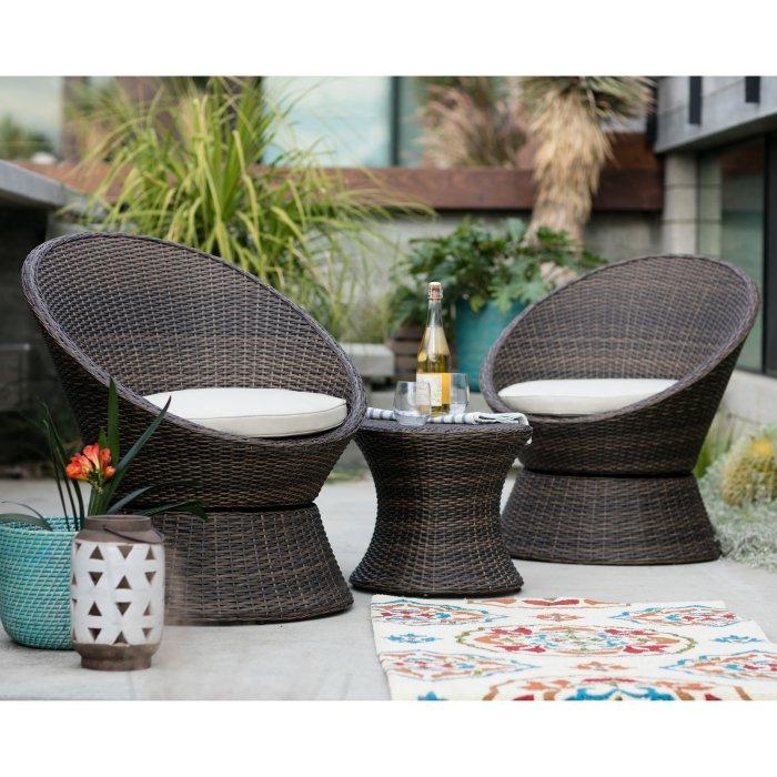 Laynee All Weather Wicker 3 Piece Patio Swivel Chairs and Side Table Set