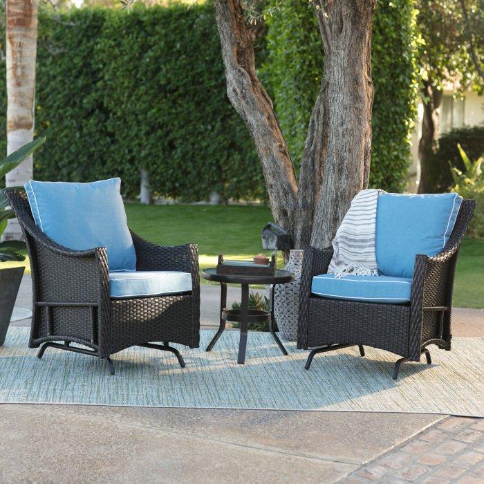 Lindau All Weather Wicker Glider Chairs with Side Table - Dark Brown