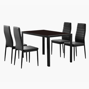 5 Piece Glass Metal Dining Table with 4 Chairs - UNQFurniture