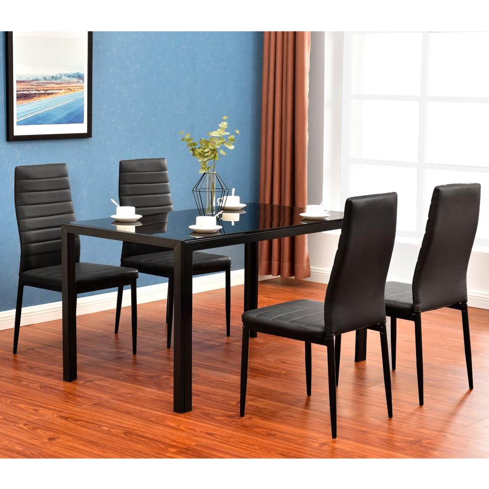 5 Piece Glass Metal Dining Table with 4 Chairs - UNQFurniture