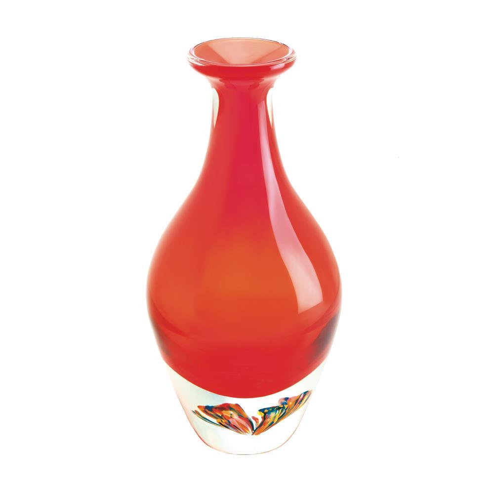 Red Art Glass Bottleneck Vase - UNQFurniture