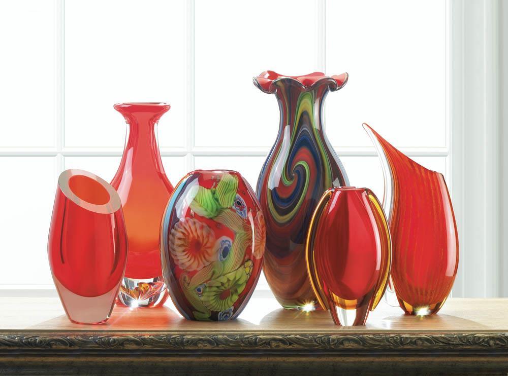 Red Art Glass Bottleneck Vase - UNQFurniture