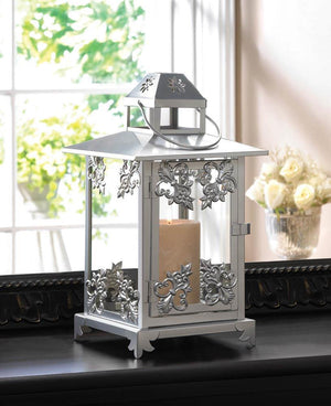 Silver Scrollwork Candle Lantern - UNQFurniture