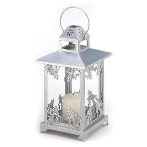 Silver Scrollwork Candle Lantern - UNQFurniture