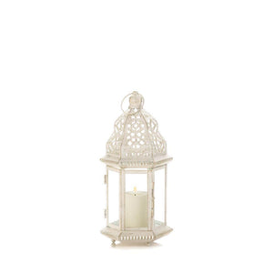 Small Distressed White Lantern - UNQFurniture