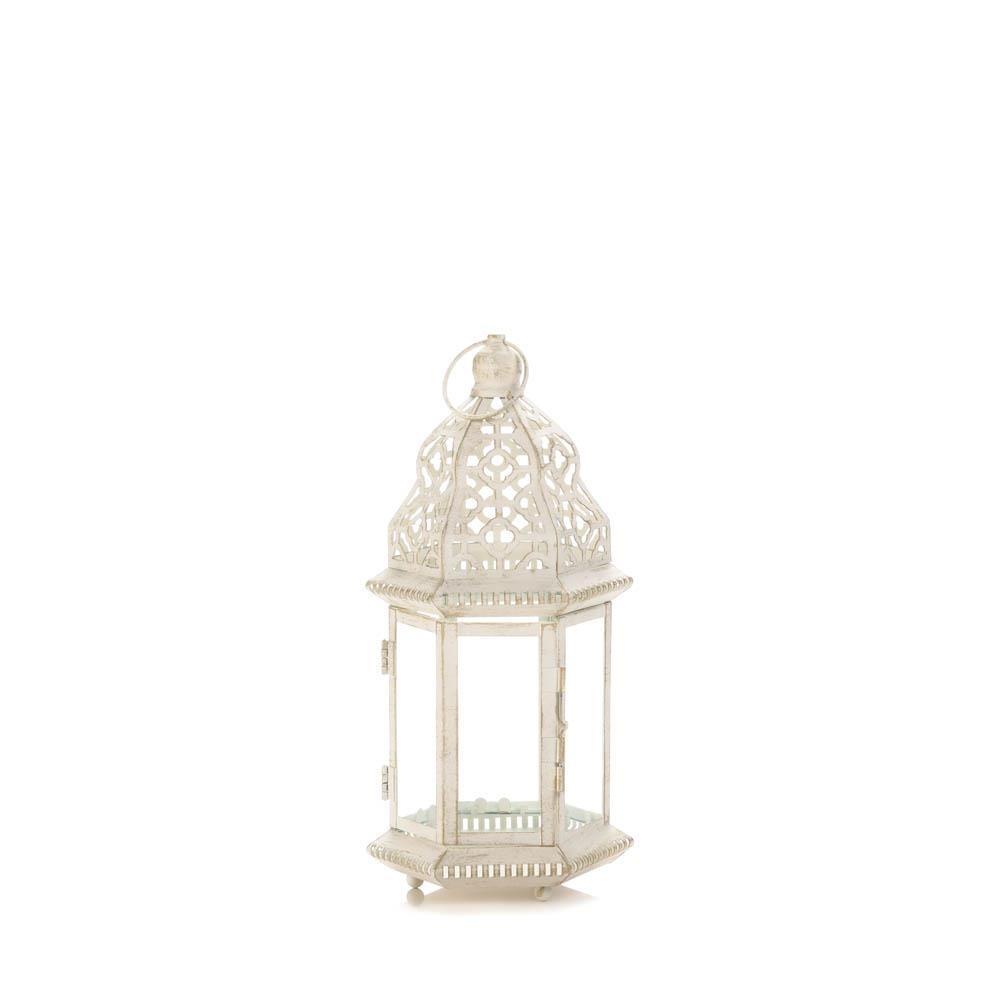 Small Distressed White Lantern - UNQFurniture