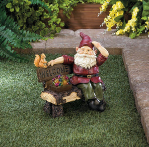 Solar Gnome On Welcome Bench - UNQFurniture