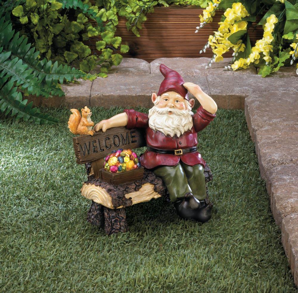 Solar Gnome On Welcome Bench - UNQFurniture