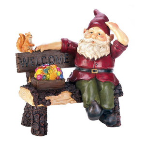 Solar Gnome On Welcome Bench - UNQFurniture