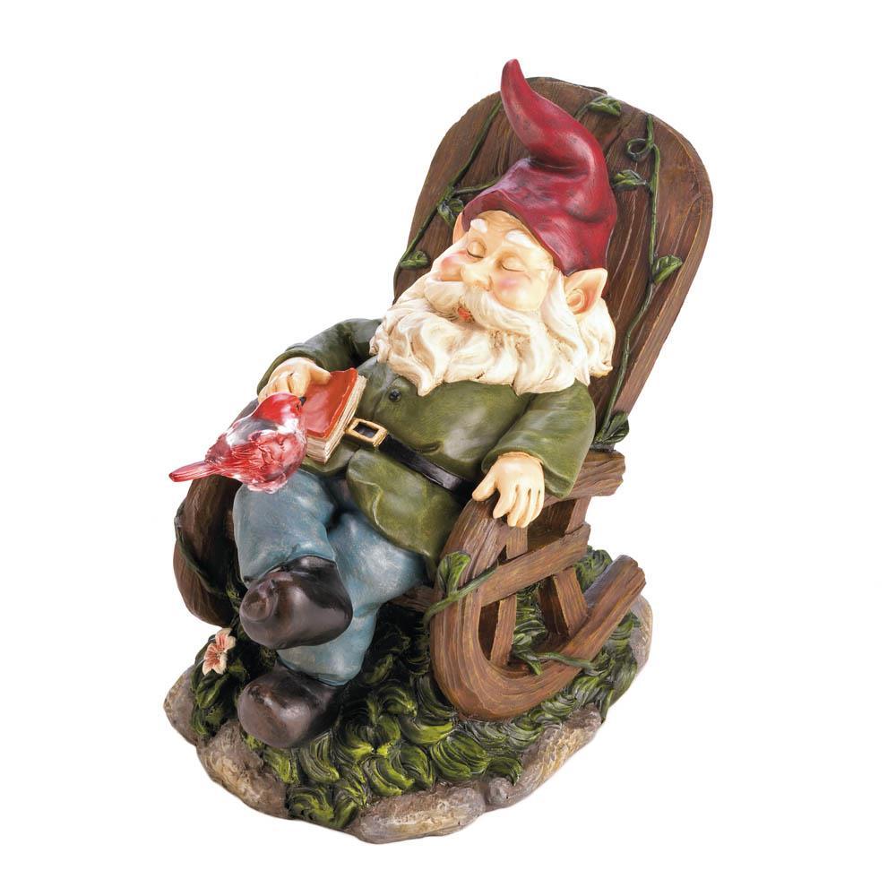 Solar Red Bird Rocking Chair Gnome - UNQFurniture