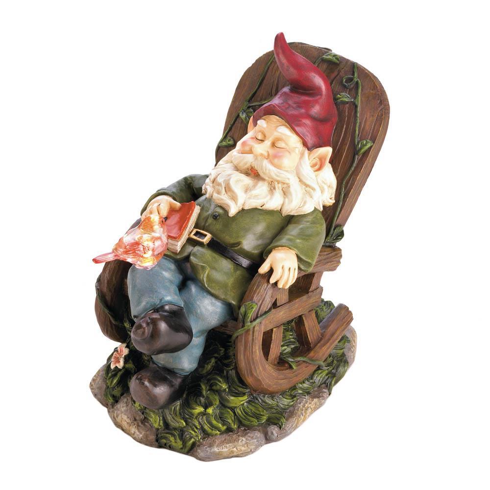 Solar Red Bird Rocking Chair Gnome - UNQFurniture