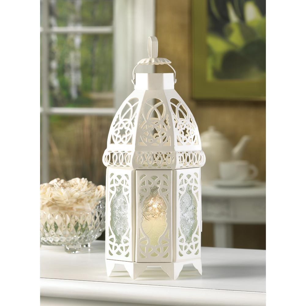 White Lattice Lantern - UNQFurniture